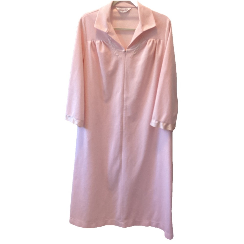 Vintage Vanity Fair Pink Zip Front Robe Housecoat With Pockets Size Medium